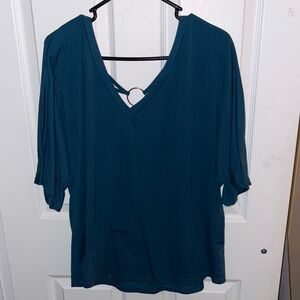 SHEIN Teal V-Neck Blouse